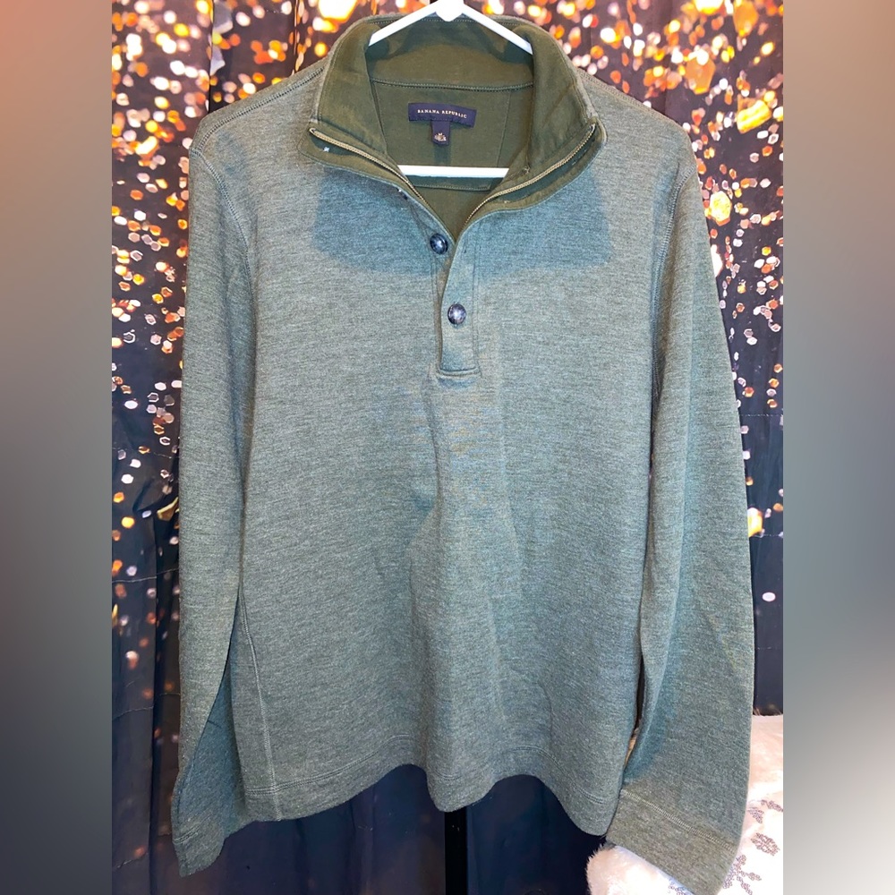 Banana Republic Mens Size Medium 1/4 Zip/4 buttons Pullover Sweater Green